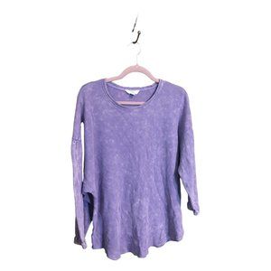 Purple Waffle Knit Distressed White Marks Boho Basic Blouse Sz XL (16-18)